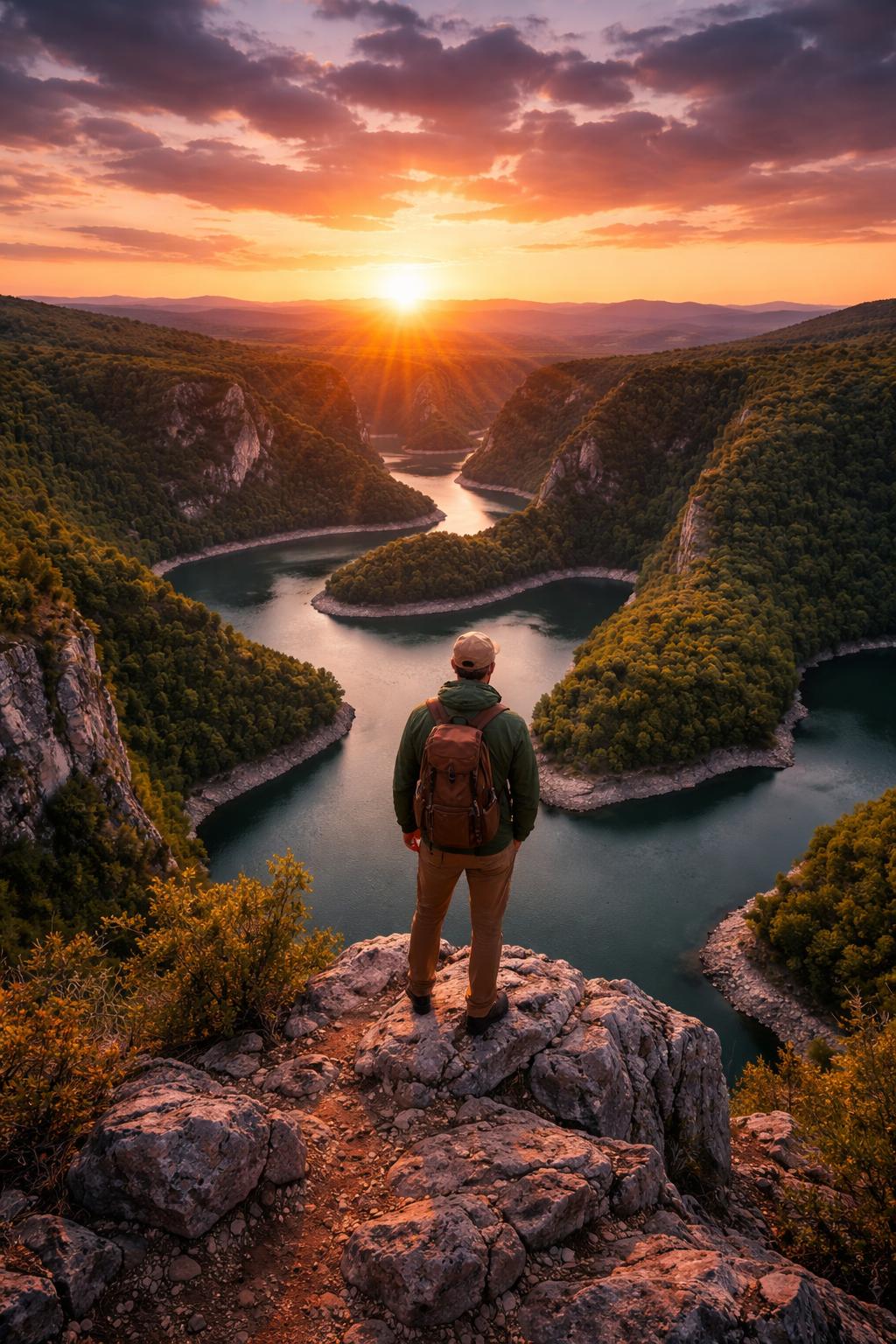 Pogled na meandre Uvca sa vidikovca Molitva u kanjonu Uvac pri zalasku sunca